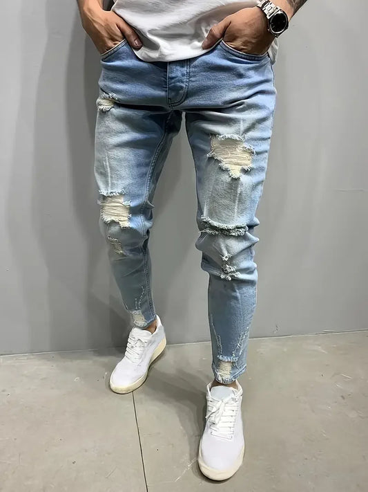 Men's Slim Fit Ripped Jeans, Casual Style