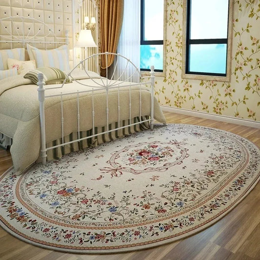 Oval Carpet European Pastoral Floral Style Print