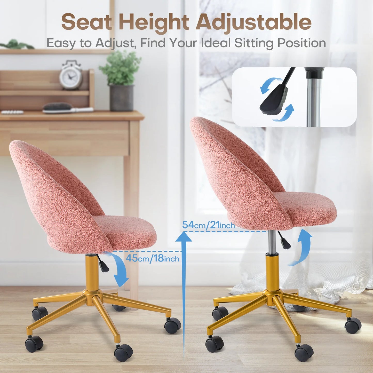 Redlife Velvet Desk Vanity Chair with Gold Wheels