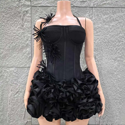 2 Pcs Women Sexy Strapless Dress Nightclub Party Wear