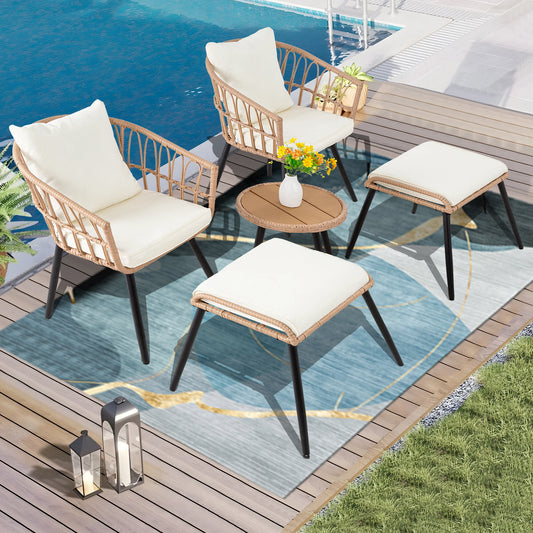 5 Piece Outdoor Wicker Small Conversation Bistro