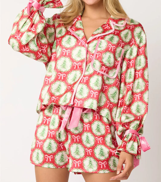 2 Pcs Christmas Pajamas for Women Satin Silk Sleepwear