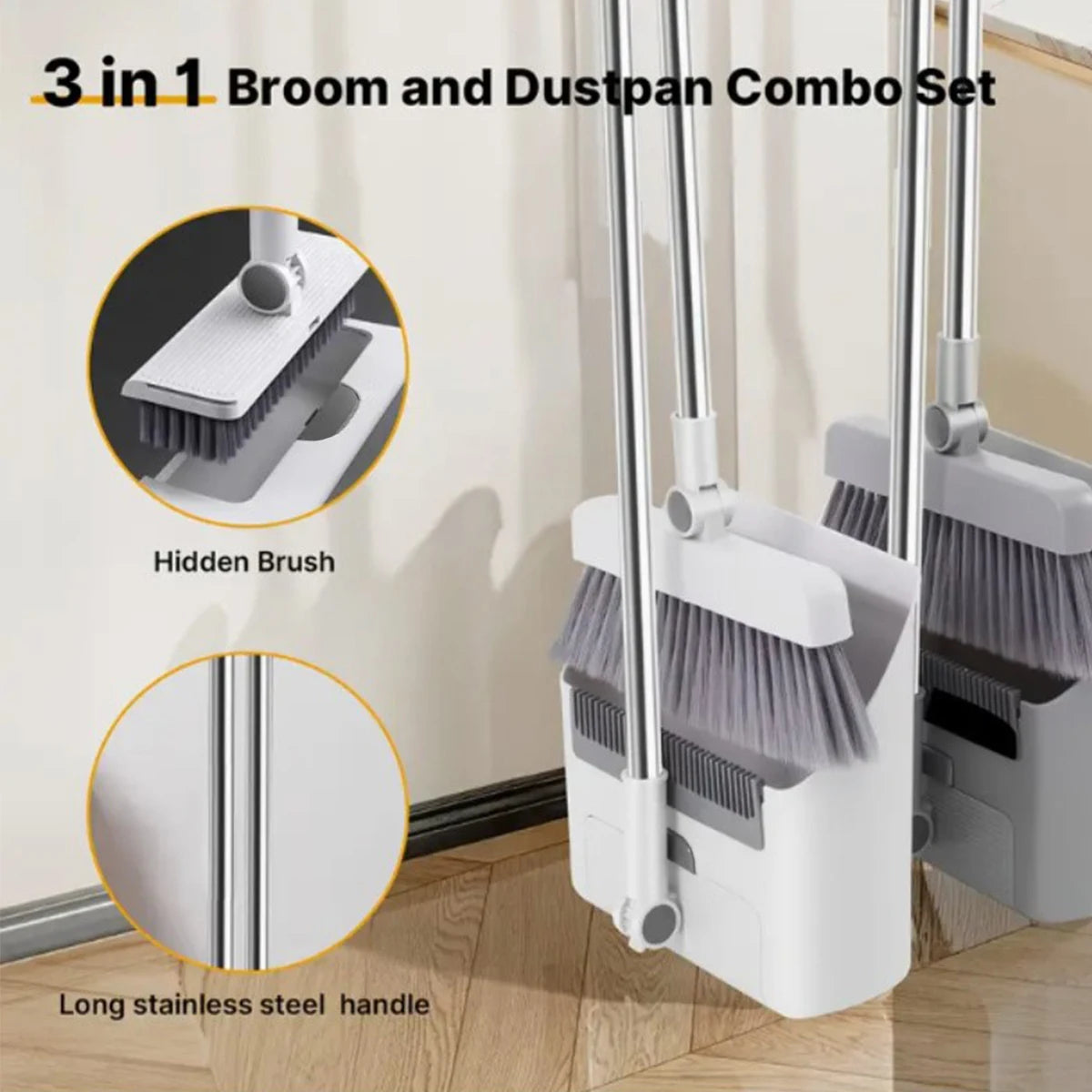 3 in 1 Broom and Dustpan Floor Brush Long-handled