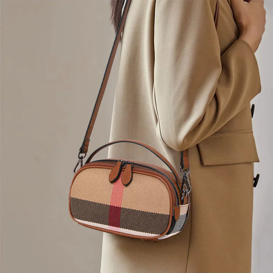 Canvas Cowhide Material, Aidrani's Brown Checkered Bag