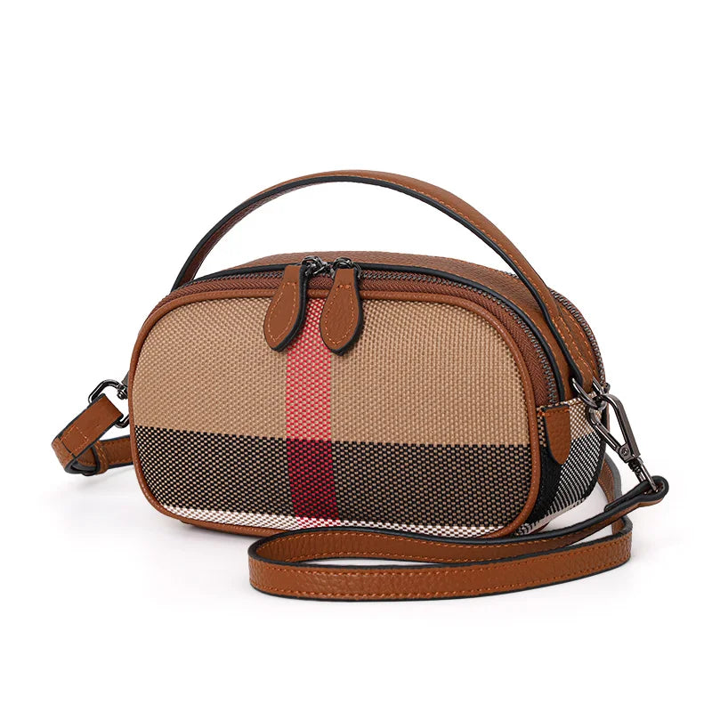 Canvas Cowhide Material, Aidrani's Brown Checkered Bag