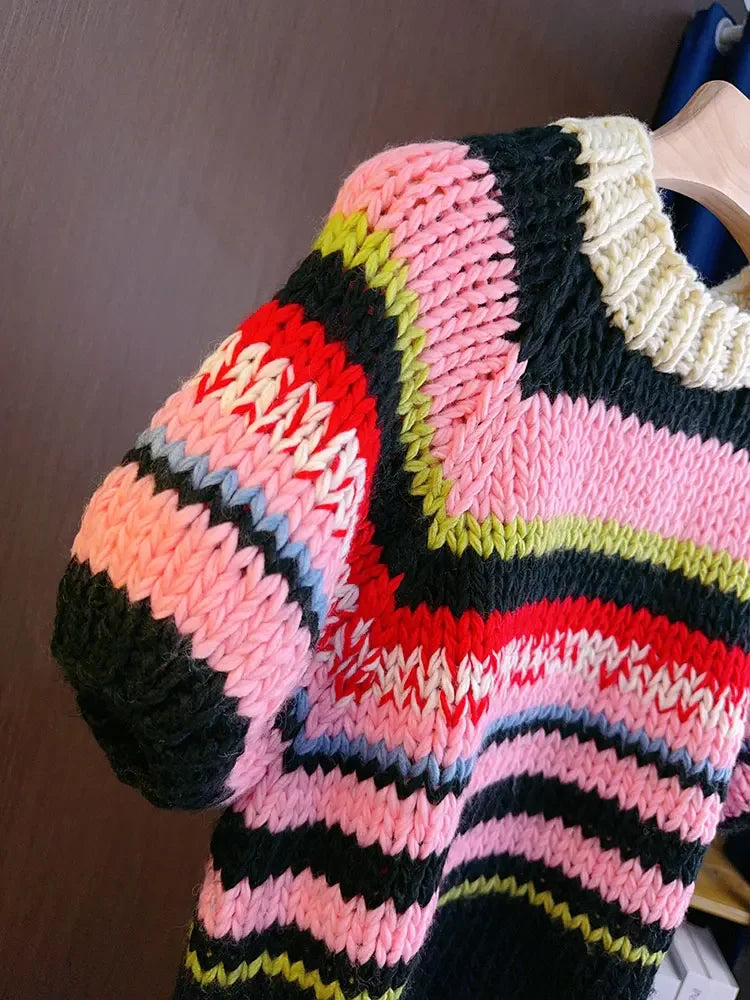 Multicolor Striped Jumper Sweet Rainbow Wool Knit