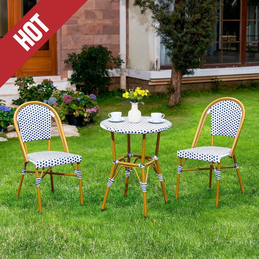 3 Piece Patio Bistro Set, French Wicker Outdoor