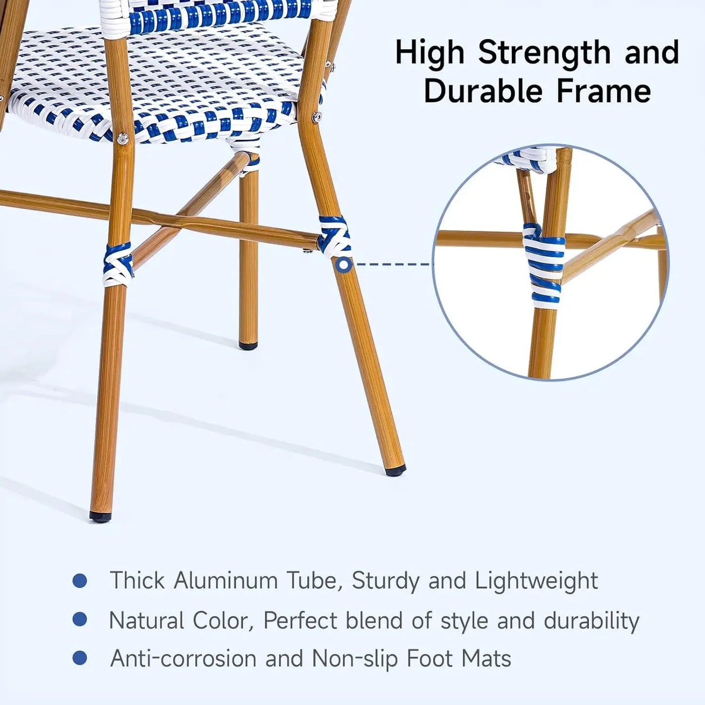3 Piece Patio Bistro Set, French Wicker Outdoor