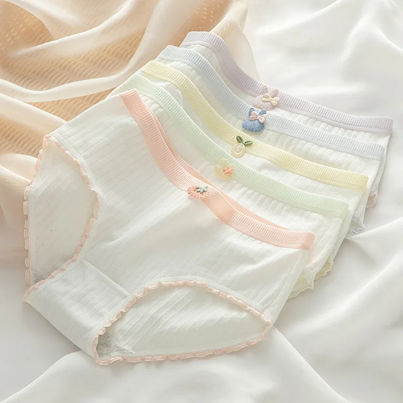 6 Pcs Young Girl Fashion Middle Waist Briefs Underwear Teenager