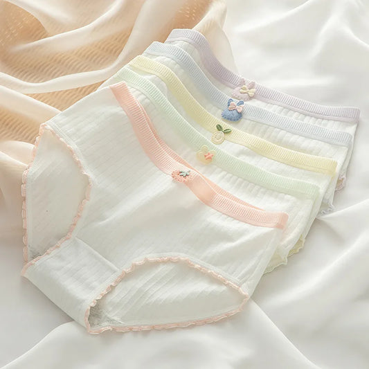 6 Pcs Young Girl Fashion Middle Waist Briefs Underwear Teenager