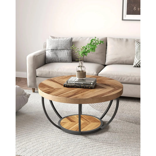 32" Circle Coffee Table for Living Room, 2-Tier