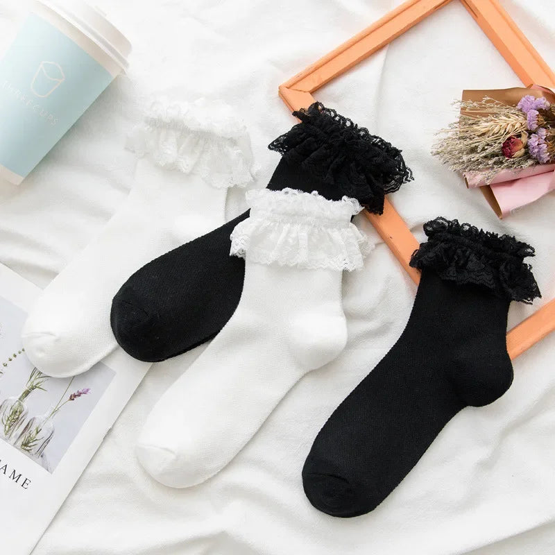 1 Pair Woman Lace Cotton Sweet Ruffle Socks