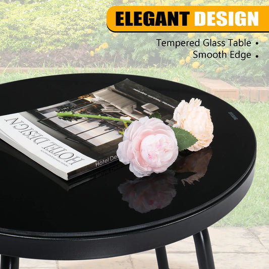 3-Piece Patio Bistro Table, with 2 Stackable Chairs