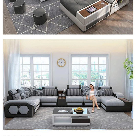 U-Shaped Sectional Fabric Sofa Set