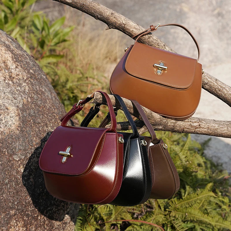 Hifashion Luxury Genuine Leather Saddle Shoulder Crossbody