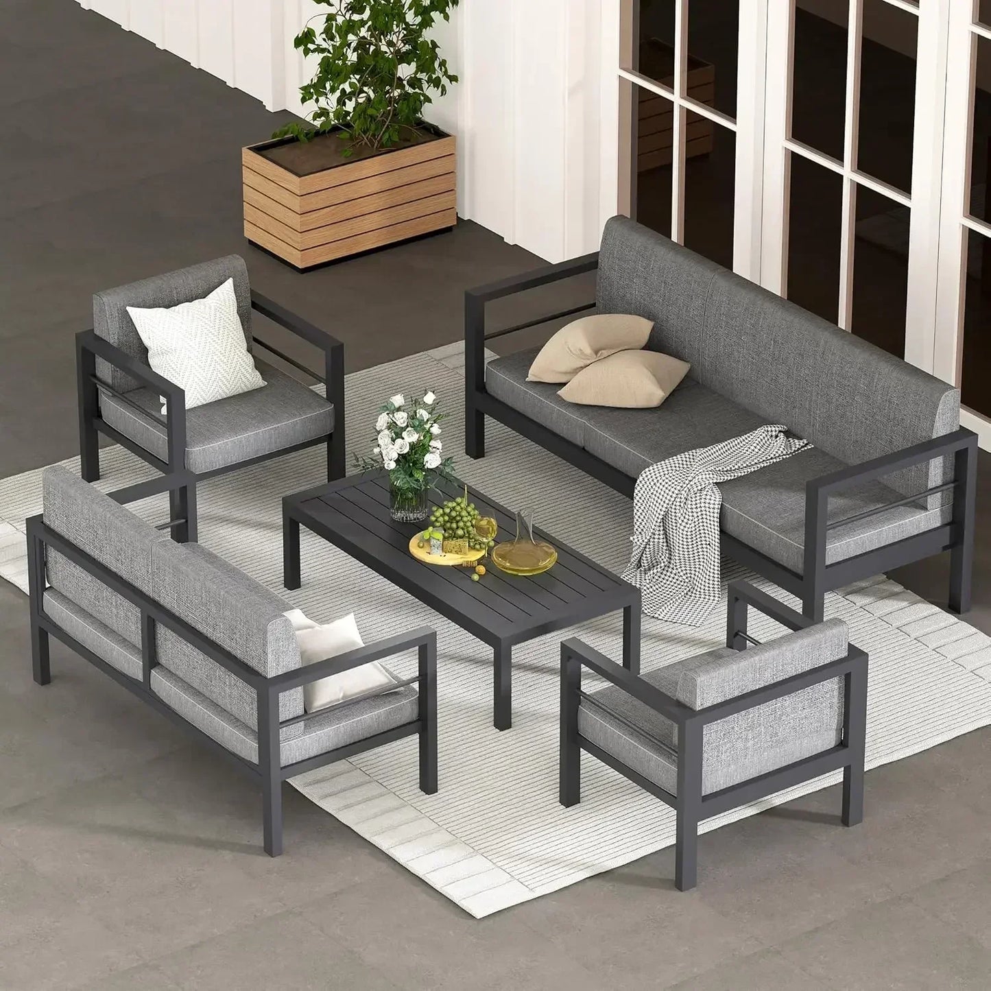 5 Piece Modern Aluminum Patio Furniture Set