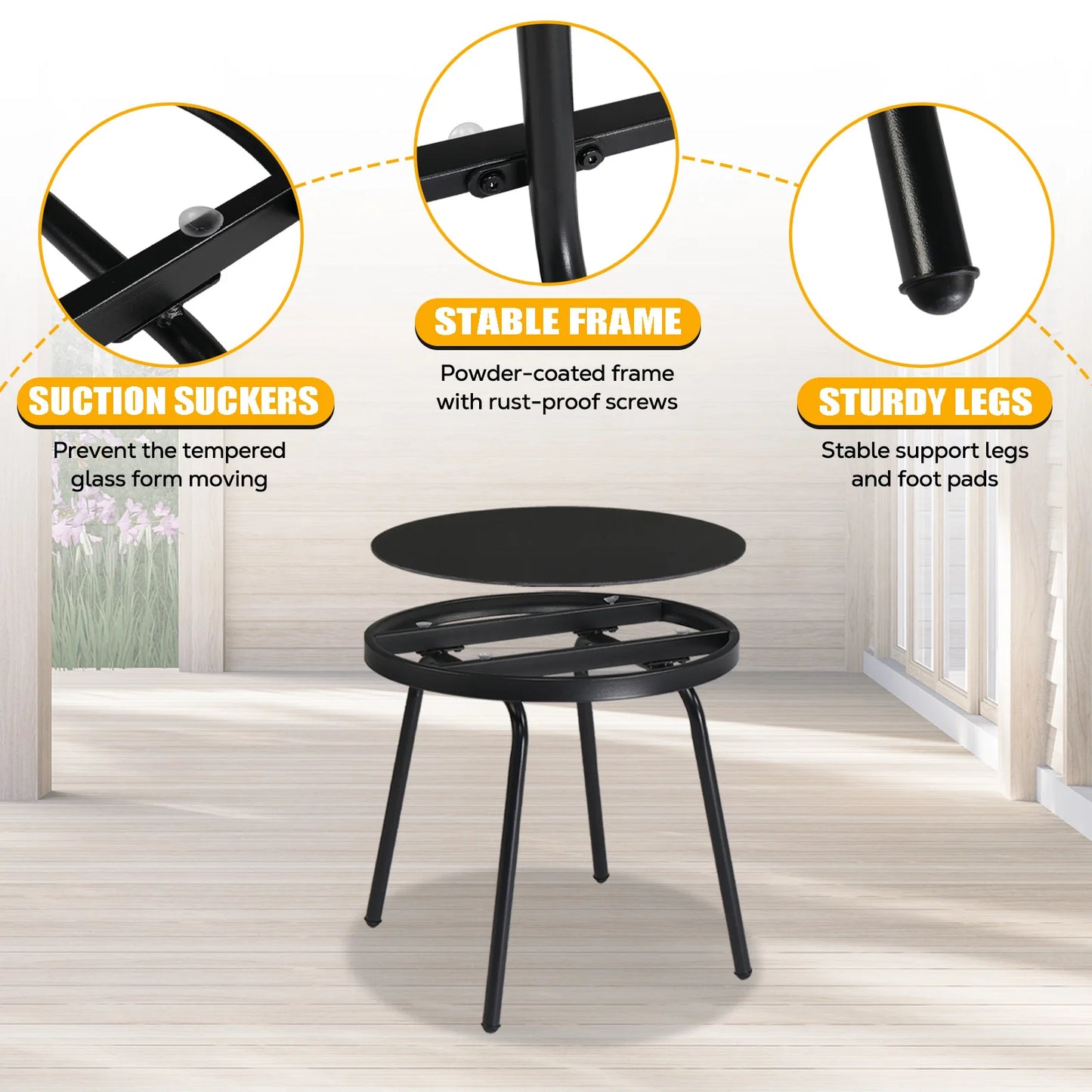 3-Piece Patio Bistro Table, with 2 Stackable Chairs