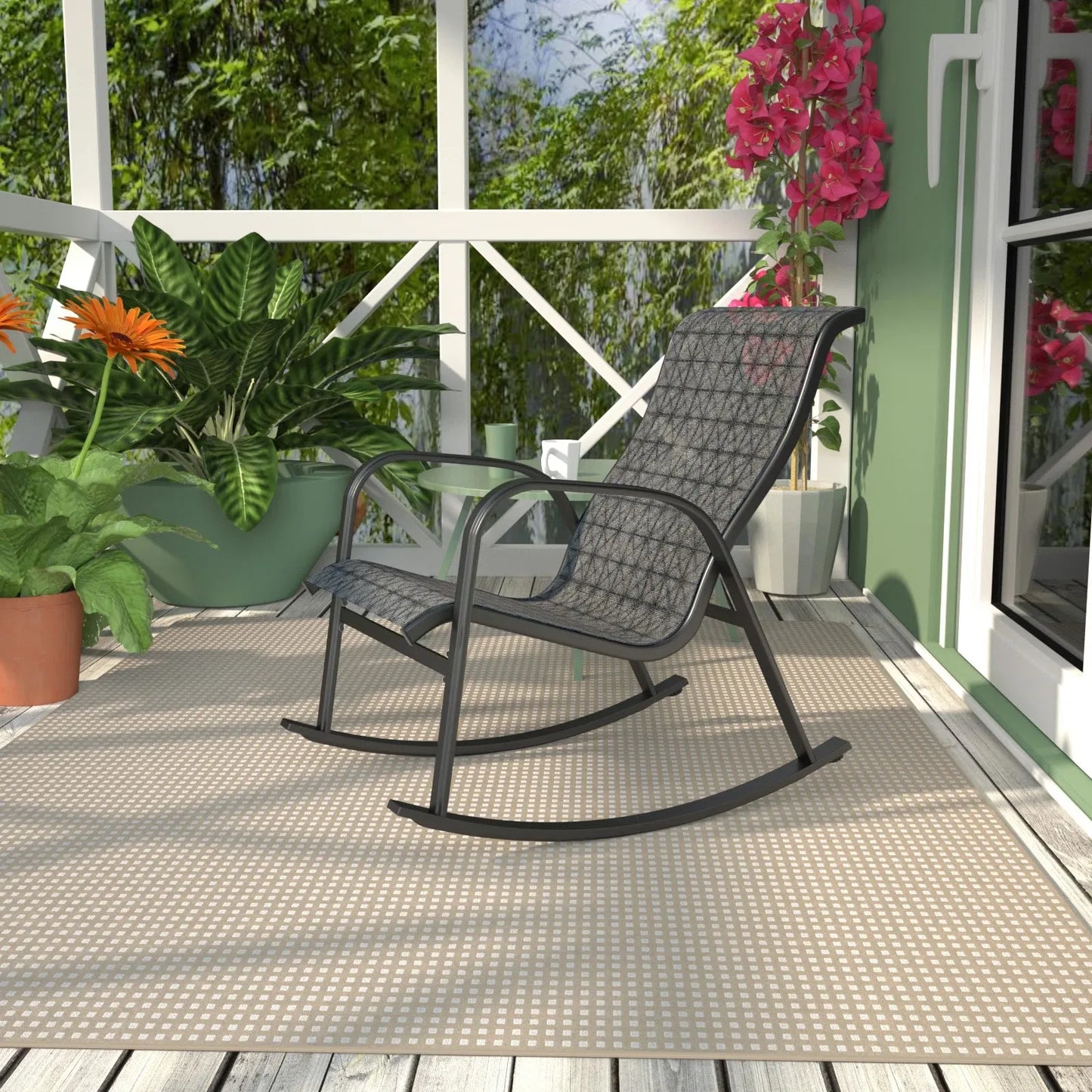 Mesh Sling Rocking Chair,Outdoor E-coated Steel