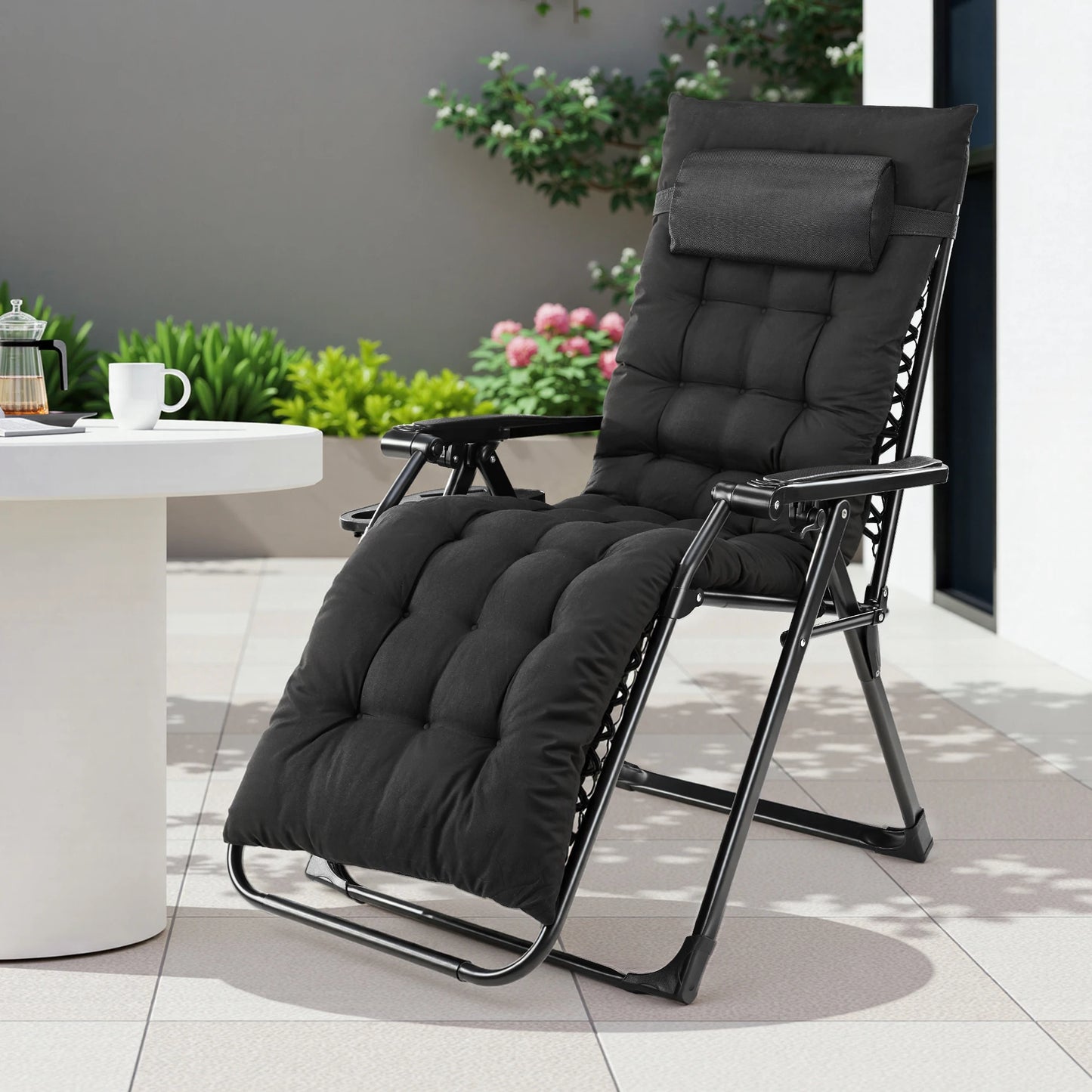 Patio Lounge Chair Folding Portable with Cup Holder