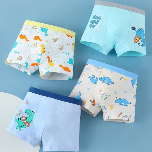 4PCS Boys Cotton Antibacterial Cute Cartoon Print Underwear