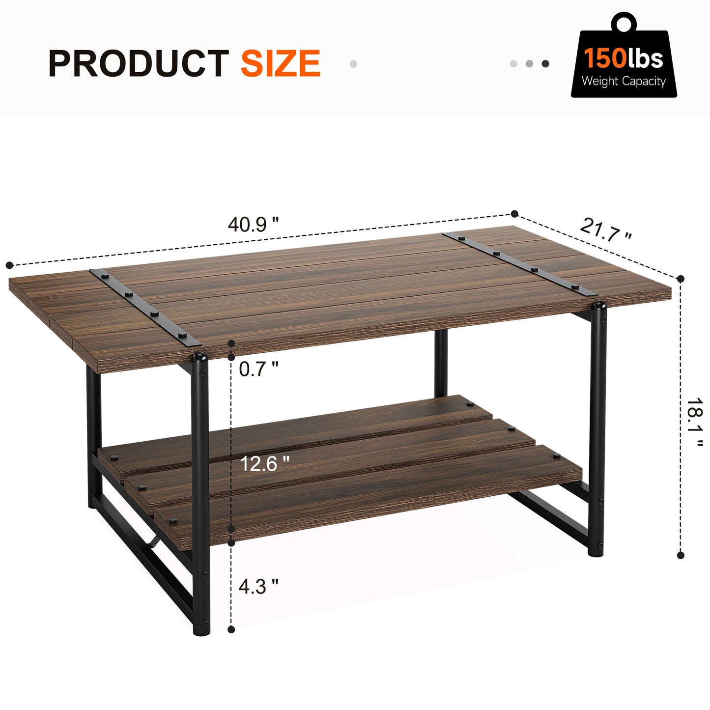 2-Tier Wood Farmhouse Coffee Table with Storage Shelf