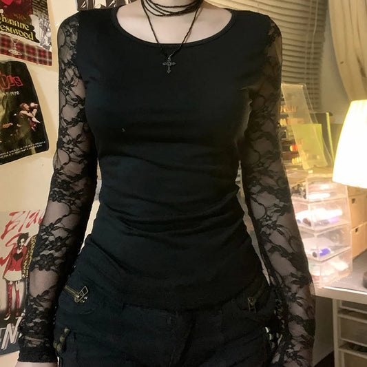 Black Gothic T-shirt For Women Club Lace