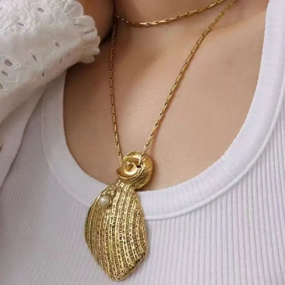 18K Gold Plated Long Shell Pendant Necklace