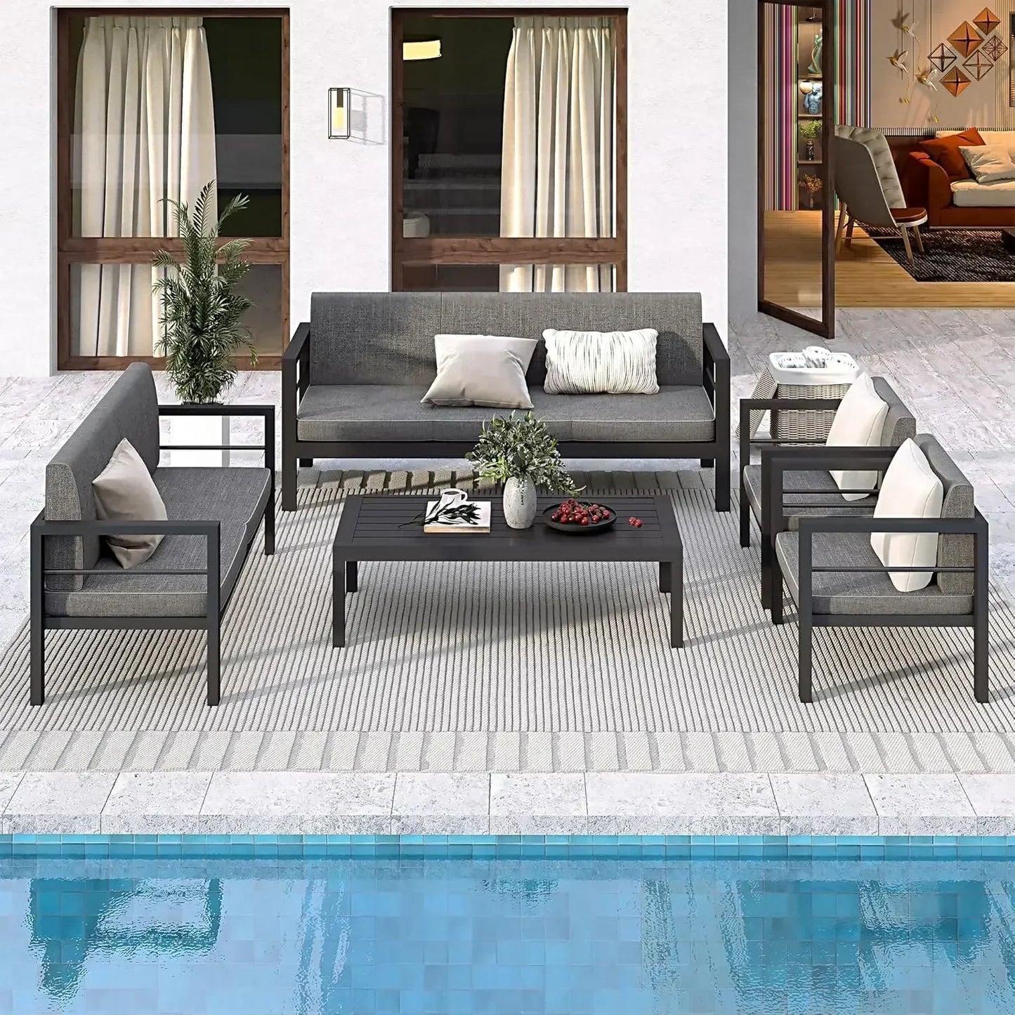 5 Piece Modern Aluminum Patio Furniture Set