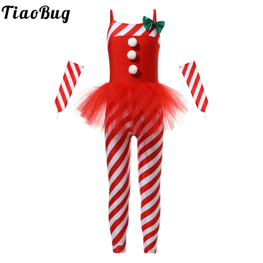 Girls Candy Cane Costume Christmas Dancewear Stripes