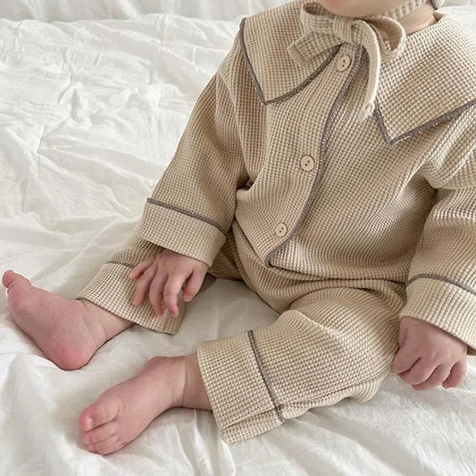 2 Pcs Waffle Baby Girls Pajamas Casual Long Sleeve