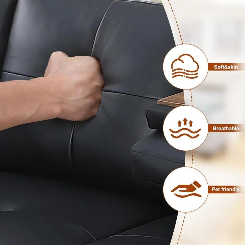 L Shaped Couch 3-Piece Sectional Sofa Set, Classic Black