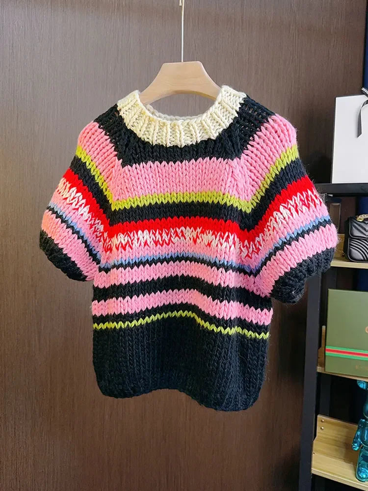 Multicolor Striped Jumper Sweet Rainbow Wool Knit