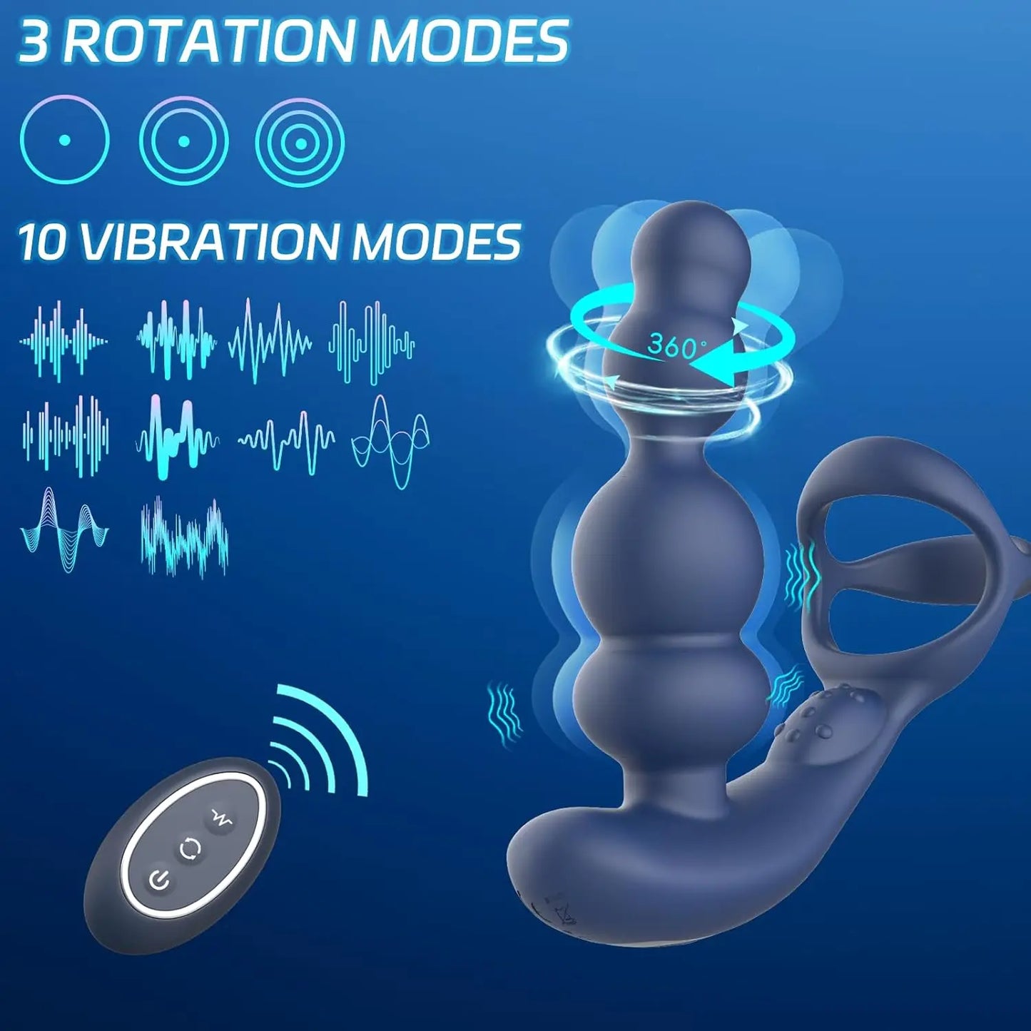 Male Prostate Massager 360° Rotation Anal Vibrator
