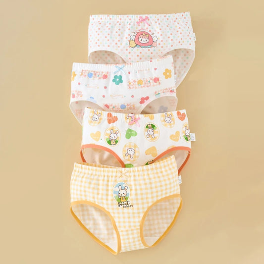 4 Pcs Girls Cotton Antibacterial Breathable Toddler Cartoon Briefs