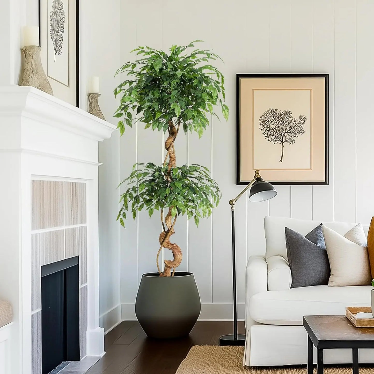 Ficus Tree Artificial Plants Indoor White Pot