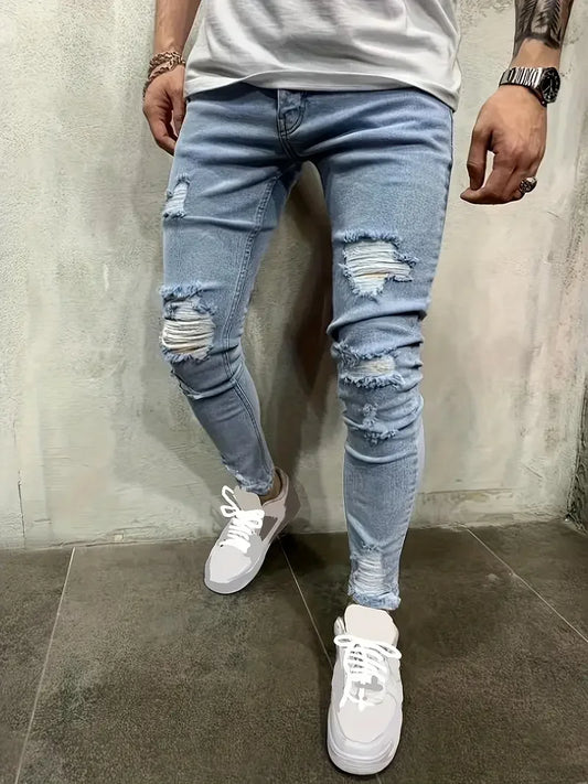 Men'S Fashionable Ripped Jeans Streetwear Stretch