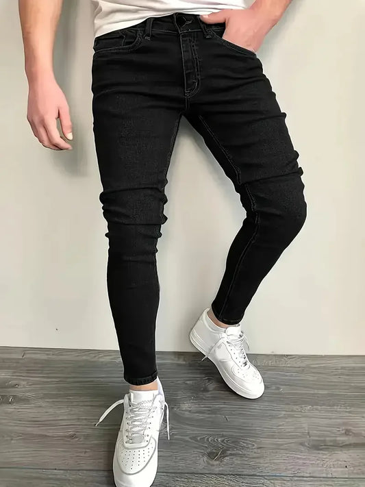 Men'S Slim-Fit Dark Cotton Jeans - Stretch Denim