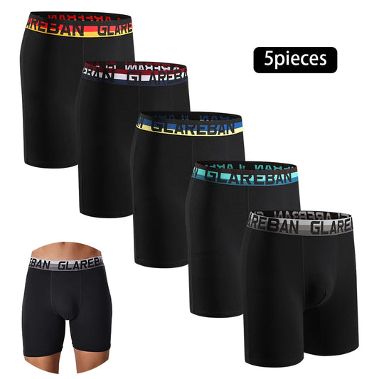 5pcs Mid-Long Cotton Boxer Shorts Men Underwear