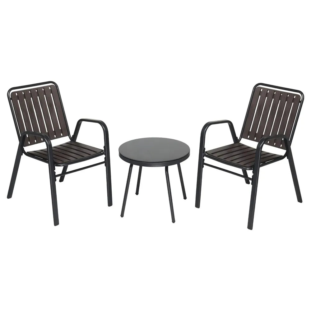 3-Piece Patio Bistro Table, with 2 Stackable Chairs