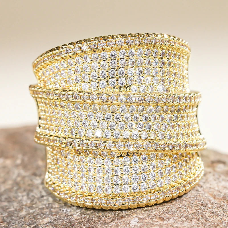 Full Bling Iced Out Wide Sparkling CZ