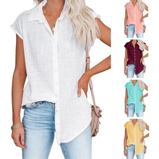 Womens Cotton Linen Casual Short Sleeve Tops