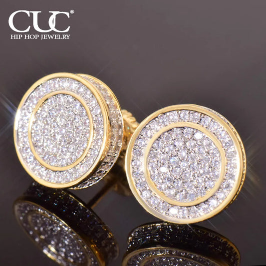 Men/Women Round Stud Earring Cubic Zirconia Fashion