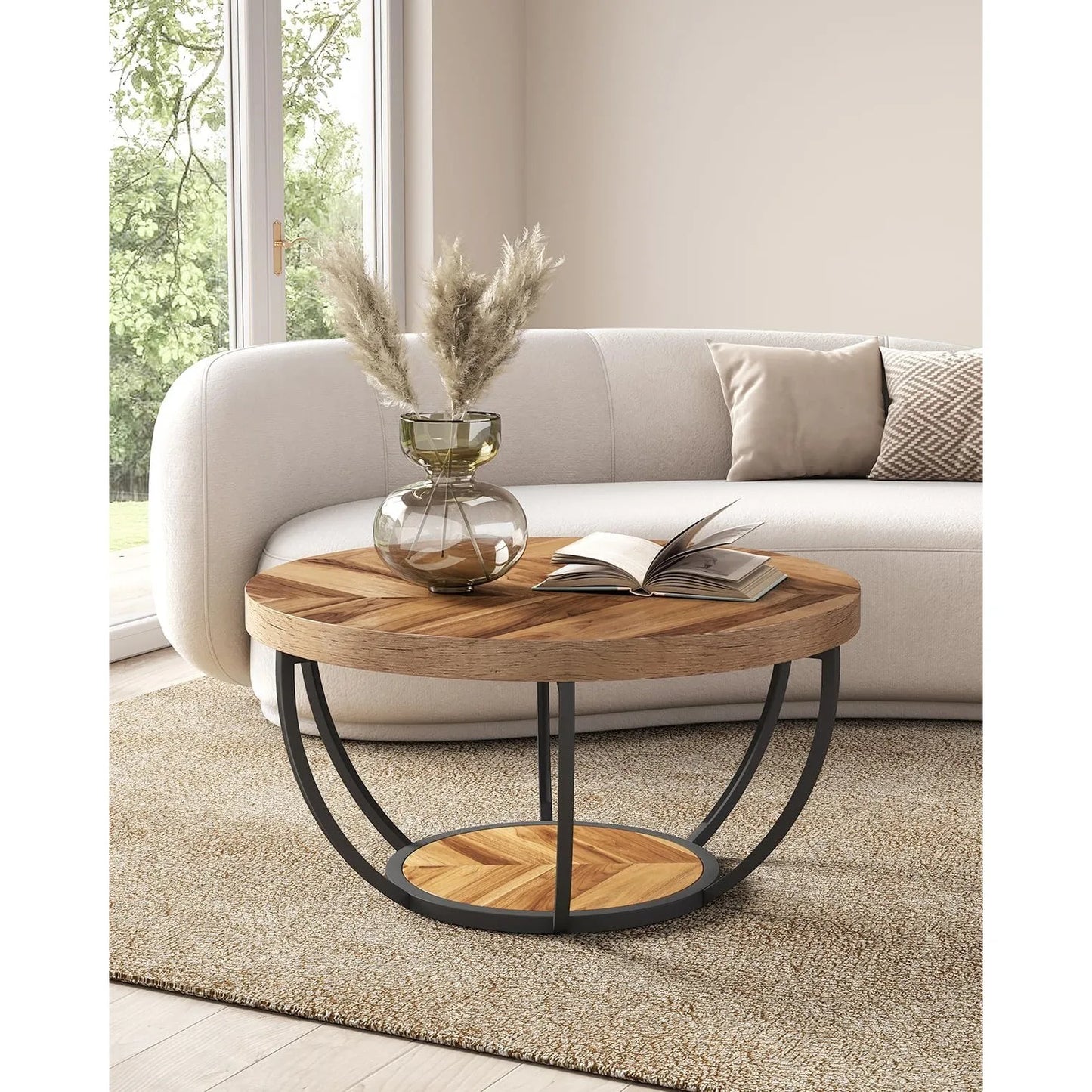 32" Circle Coffee Table for Living Room, 2-Tier