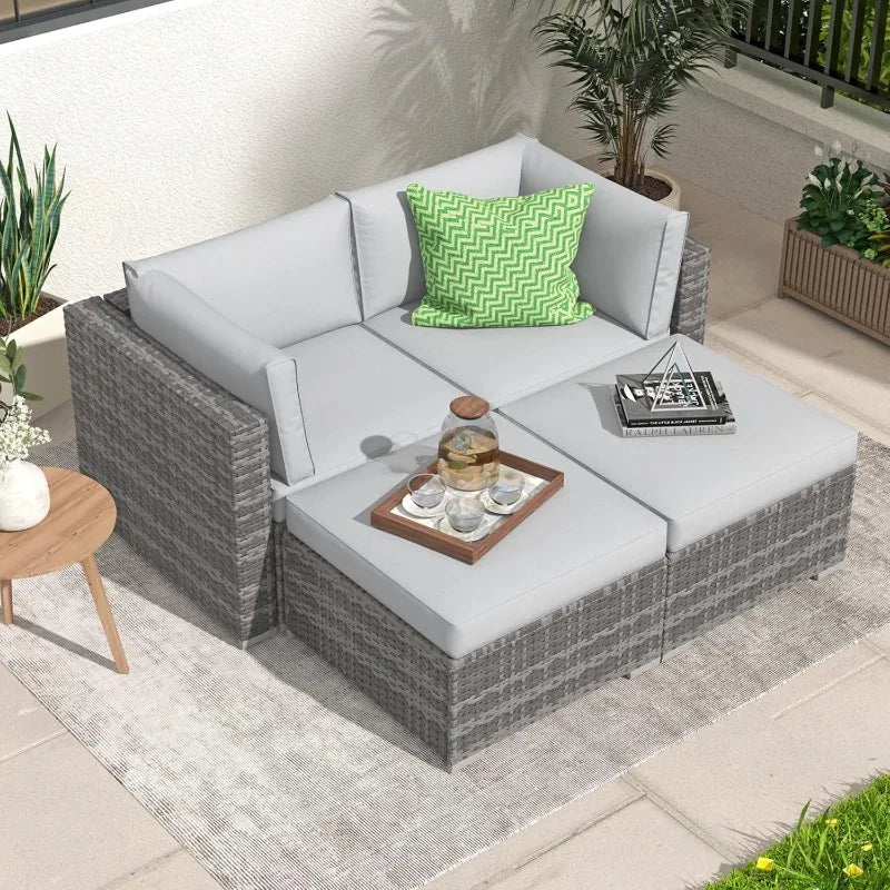 4 Piece Patio Sectional Sofa, All Weather Wicker