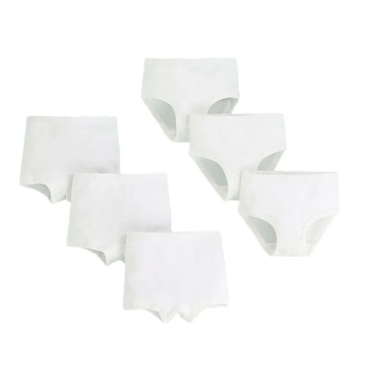 6Pcs Girls/Boys Underwear White Cotton Teen Briefs