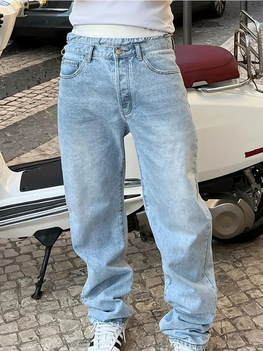Men'S Vintage Washed Blue Loose Fit Jeans