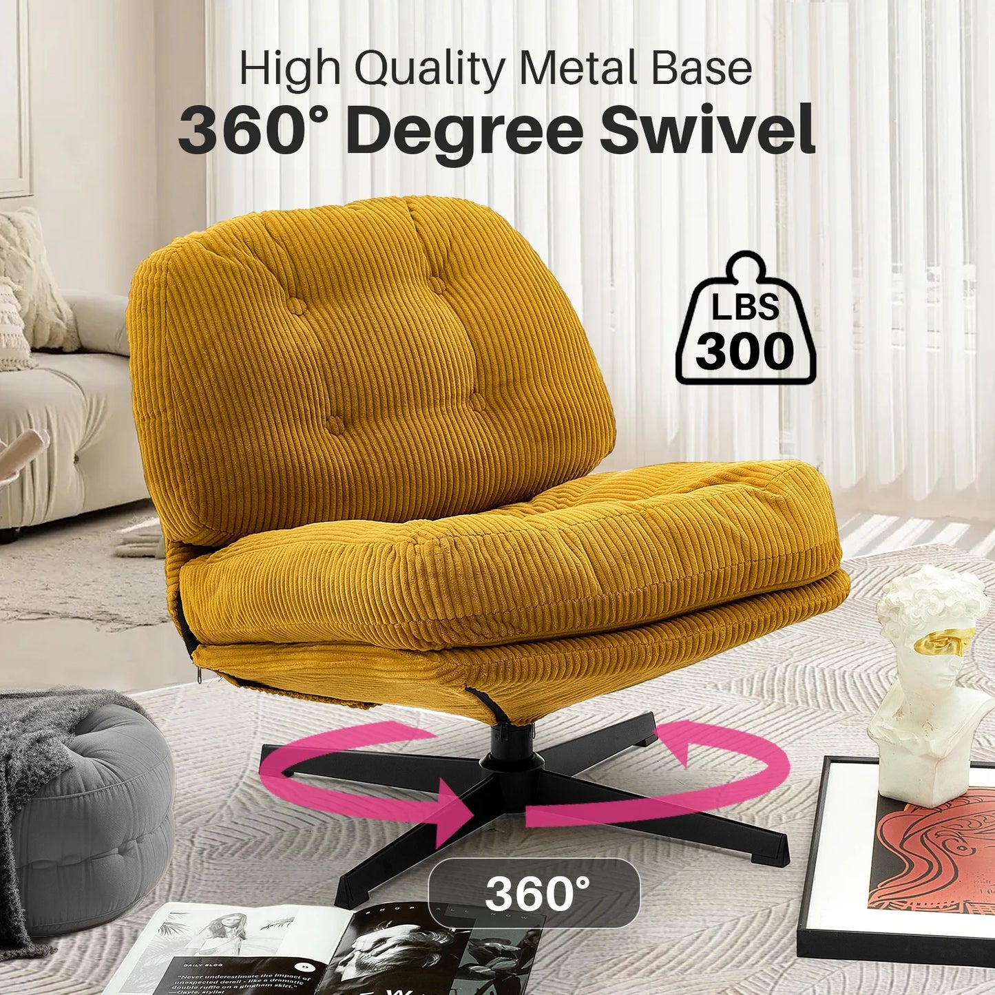 Redlife Modern Foldable Accent Swivel Tufted Chair