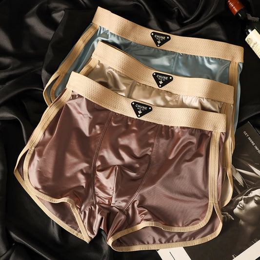 3PCS Luxury Silk Men's Breathable Double-layer Boxer