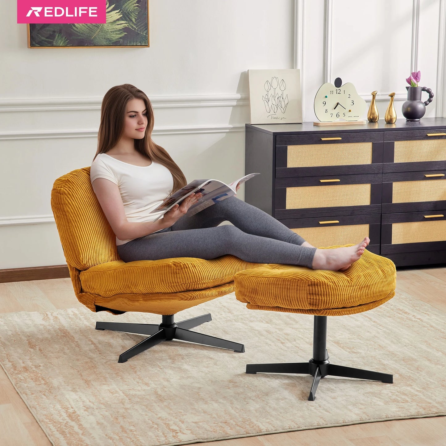 Redlife Modern Foldable Accent Swivel Tufted Chair