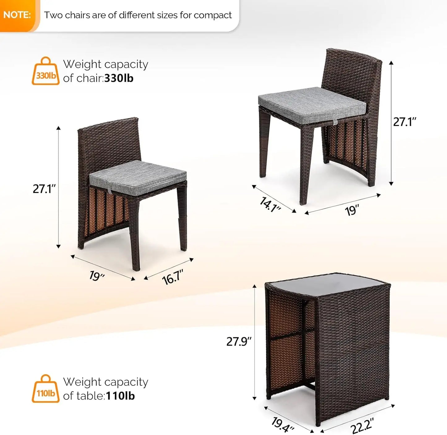 3 PCS Wicker Outdoor Patio Bistro Set Glass Top